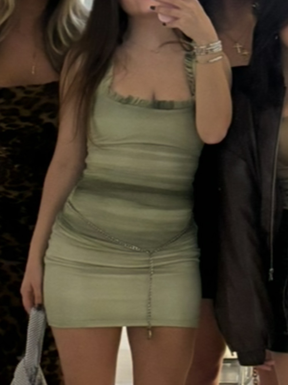 Zara Sage Green Ruched Mini Dress